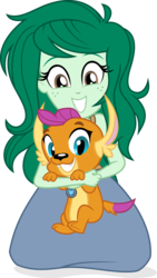 Size: 3230x5725 | Tagged: safe, artist:punzil504, smolder, wallflower blush, dog, equestria girls, g4, my little pony equestria girls: better together, clothes, cute, dogified, duo, equestria girls-ified, female, flowerbetes, grin, kneeling, long skirt, looking at you, shannon chan-kent, simple background, skirt, smiling, smolder the dog, smolderbetes, species swap, transparent background, voice actor joke