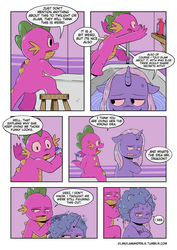 Size: 2894x4093 | Tagged: safe, artist:raph13th, spike, trixie, dragon, pony, unicorn, comic:glim glam and pals, g4, bathing, bathroom, bathtub, comic, implied shipping, implied spixie, implied straight, shampoo