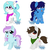 Size: 900x905 | Tagged: safe, artist:tambelon, oc, oc only, oc:painted prize, oc:slip stream, oc:snow star, oc:sugar plum, earth pony, pegasus, pony, unicorn, bandana, chibi, clothes, female, male, mare, scarf, stallion