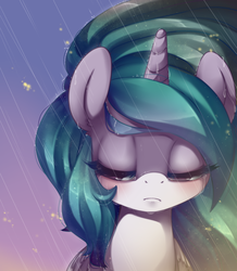 Size: 1700x1950 | Tagged: safe, artist:loyaldis, princess celestia, alicorn, pony, g4, crying, eyes closed, female, mare, rain, redraw, sad, solo