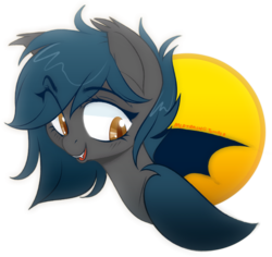 Size: 3636x3430 | Tagged: safe, artist:zombie, oc, oc only, oc:speck, bat pony, pony, bat pony oc, bust, fangs, high res, looking down, open mouth, simple background, solo, transparent background