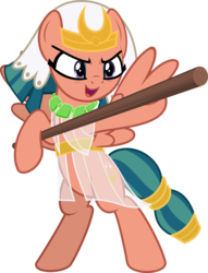 Size: 5352x6990 | Tagged: safe, artist:jhayarr23, somnambula, pegasus, pony, g4, legends of magic #5, my little pony: legends of magic, absurd resolution, belly, bipedal, clothes, female, hoof hold, hope (pole), mare, pole, simple background, smiling, solo, staff, stick, transparent background, vector