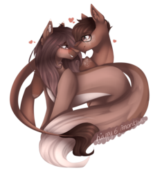 Size: 3000x3201 | Tagged: safe, artist:mauuwde, oc, oc only, oc:matt, oc:maude, earth pony, pony, female, glasses, high res, intertwined tails, leonine tail, male, mare, oc x oc, shipping, simple background, stallion, straight, tail, transparent background