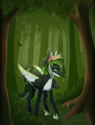 Size: 1259x1650 | Tagged: safe, artist:skimea, oc, oc only, pegasus, pony, female, floral head wreath, flower, forest, mare, solo