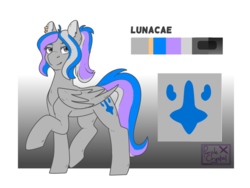 Size: 1280x960 | Tagged: safe, artist:purplecrystal, oc, oc only, oc:lunacae, pony, gradient background, looking at you, reference sheet, simple background, solo