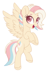 Size: 1866x2824 | Tagged: safe, artist:hawthornss, oc, oc only, oc:almond hooves, pegasus, pony, commission, cute, cutie mark, female, looking at you, mare, multicolored hair, open mouth, simple background, smiling, solo, spread wings, standing, standing on one leg, transparent background, unshorn fetlocks, wings