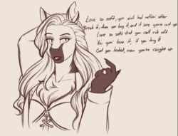 Size: 770x588 | Tagged: safe, artist:blackblood-queen, oc, oc only, oc:lady lovegreen, dracony, hybrid, anthro, anthro oc, arm behind head, beckoning, breasts, clothes, fangs, female, kelly clarkson, love so soft, mare, monochrome, mother, ring, simple background, singing, sketch, solo, torn ear