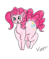 Size: 1500x1800 | Tagged: safe, artist:vexxo-doodles, pinkie pie, g4, blushing, chubby, cute, cutie mark, simple background, smiling, white background, wide hips