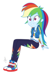 Size: 880x1250 | Tagged: safe, artist:ilaria122, rainbow dash, equestria girls, g4, my little pony equestria girls: better together, clothes, converse, cute, female, geode of super speed, magical geodes, pants, shirt, shoes, simple background, sitting, sneakers, solo, sweatshirt, t-shirt, transparent background, wristband