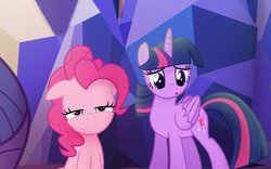 Size: 862x539 | Tagged: safe, artist:light262, artist:lummh, pinkie pie, twilight sparkle, alicorn, earth pony, pony, comic:timey wimey, g4, duo, female, mare, pinkie pie is not amused, twilight sparkle (alicorn)