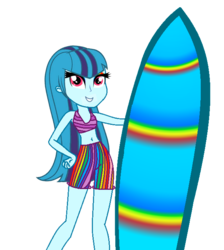 Size: 837x935 | Tagged: safe, artist:trixiesparkle63, sonata dusk, human, equestria girls, g4, clothes, female, looking at you, simple background, solo, surfboard, swimsuit, transparent background, vector