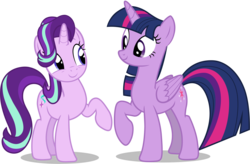 Size: 7701x5038 | Tagged: safe, artist:famousmari5, starlight glimmer, twilight sparkle, alicorn, pony, unicorn, g4, marks for effort, absurd resolution, duo, duo female, female, raised hoof, simple background, transparent background, twilight sparkle (alicorn), vector