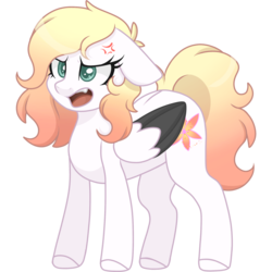 Size: 2048x2048 | Tagged: safe, artist:cinnamontee, oc, oc only, oc:ember (cinnamontee), pegasus, pony, cross-popping veins, cute, cute little fangs, fangs, female, floppy ears, high res, mare, simple background, solo, transparent background, two toned wings