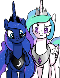 Size: 1071x1380 | Tagged: safe, artist:pencils, edit, editor:childofthenight, princess celestia, princess luna, alicorn, pony, comic:anon's pie adventure, g4, alicorns only, background removed, cute, duo, female, mare, royal sisters, simple background, sisters, smiling, transparent background, varying degrees of want