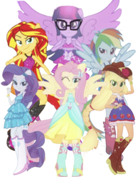 Size: 702x892 | Tagged: dead source, safe, artist:php77, edit, edited edit, editor:php77, applejack, fluttershy, rainbow dash, rarity, sunset shimmer, twilight sparkle, alicorn, equestria girls, g4, fall formal outfits, glasses, i can't believe it's not sci-twi, ponied up, simple background, transparent background, twilight sparkle (alicorn), twilight's professional glasses