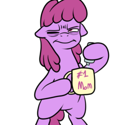 Size: 800x800 | Tagged: safe, artist:bennimarru, berry punch, berryshine, earth pony, pony, g4, alcohol, bags under eyes, bipedal, coffee, coffee mug, female, flask, flat colors, mare, morning ponies, mug, one eye closed, simple background, solo, that pony sure does love alcohol, transparent background