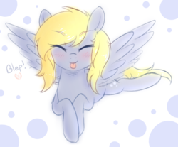 Size: 2238x1853 | Tagged: safe, artist:fluffymaiden, derpy hooves, pegasus, pony, g4, :p, abstract background, blushing, bubble, cute, derpabetes, eyes closed, female, mare, silly, simple background, smiling, solo, tongue out