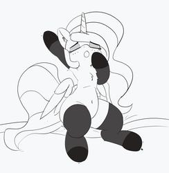 Size: 4324x4437 | Tagged: safe, artist:pabbley, princess celestia, alicorn, pony, g4, absurd resolution, armpits, black and white, blushing, clothes, cute, eyes closed, female, grayscale, mare, monochrome, socks, solo, yawn