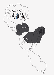 Size: 2811x3898 | Tagged: safe, artist:pabbley, pinkie pie, android, earth pony, pony, robot, robot pony, g4, 30 minute art challenge, cute, diapinkes, female, frog (hoof), high res, lineart, looking down, partial color, simple background, solo, underhoof, white background