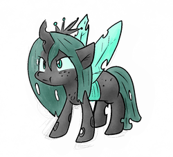Size: 859x780 | Tagged: safe, artist:zutcha, queen chrysalis, changeling, changeling queen, pony, g4, :t, angry, cute, cutealis, female, filly, solo, younger