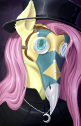 Size: 5500x8500 | Tagged: safe, artist:sirmortimeriii, fluttershy, pegasus, pony, g4, absurd resolution, bust, clothes, female, hat, jewelry, mask, necklace, plague doctor, plague doctor mask, solo, top hat
