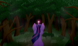 Size: 5000x3000 | Tagged: safe, artist:sirmortimeriii, twilight sparkle, pony, unicorn, g4, female, forest, glowing horn, grass, horn, night, solo, tree