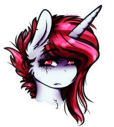 Size: 732x810 | Tagged: safe, artist:aaa-its-spook, oc, oc only, oc:cherry waves, pony, unicorn, bust, female, red eyes, simple background, solo, white background