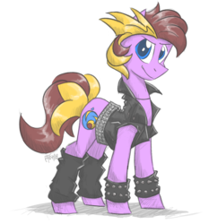 Size: 1200x1286 | Tagged: safe, artist:flutterthrash, oc, oc only, earth pony, pony, clothes, commission, digital art, jacket, leather jacket, male, signature, simple background, smiling, smirk, solo, stallion, standing, white background