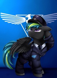 Size: 762x1048 | Tagged: safe, artist:pridark, oc, oc only, oc:tornado turbulence, pegasus, pony, allied nations, allies, clothes, command and conquer, commission, male, red alert, salute, solo, stallion, uniform