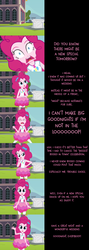 Size: 2000x5637 | Tagged: safe, artist:mlp-silver-quill, pinkie pie, comic:pinkie pie says goodnight, equestria girls, equestria girls series, g4, rollercoaster of friendship, canterlot high, clothes, comic, dialogue, female, geode of sugar bombs, high res, implied trouble shoes, legs together, rah rah skirt, screaming, skirt, solo, talking to viewer
