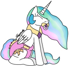 Size: 669x610 | Tagged: safe, artist:jayruki, princess celestia, g4, adult foal, cute, cutelestia, cutie mark, diaper, diaper fetish, eyes closed, female, fetish, folded wings, non-baby in diaper, pacifier, pink diaper, signature, simple background, sitting