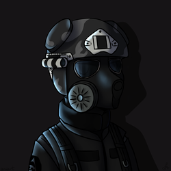Size: 1500x1500 | Tagged: safe, artist:serodart, oc, oc only, semi-anthro, black background, flak jacket, flashlight (object), gas mask, helmet, hitman, mask, military, simple background, solo