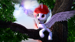 Size: 2560x1440 | Tagged: safe, artist:thelunagames, oc, oc only, oc:lovers, alicorn, pony, 3d, alicorn oc, cinema4d, hair, mane, solo, tree, tree branch, wings