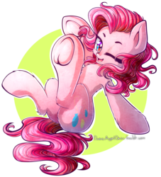 Size: 2000x2200 | Tagged: safe, artist:chaosangeldesu, part of a set, pinkie pie, earth pony, pony, g4, cute, diapinkes, female, frog (hoof), high res, looking at you, mare, one eye closed, simple background, solo, transparent background, underhoof, wink