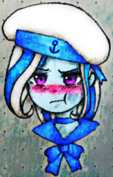 Size: 500x782 | Tagged: safe, artist:starwantrix, trixie, equestria girls, g4, alternate hairstyle, anchor, angry, beret, blue skin, blushing, chibi, choker, clothes, cute, diatrixes, hat, navy, pouting