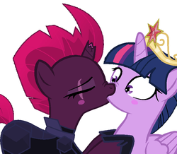 Size: 788x688 | Tagged: safe, artist:lunawinchester420, tempest shadow, twilight sparkle, alicorn, pony, g4, my little pony: the movie, big crown thingy, duo, female, jewelry, kiss on the lips, kissing, lesbian, mare, regalia, ship:tempestlight, shipping, simple background, twilight sparkle (alicorn), white background