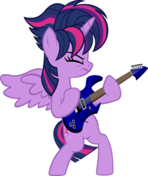 Size: 4442x5254 | Tagged: safe, artist:ironm17, twilight sparkle, alicorn, pony, unicorn, g4, absurd resolution, alternate hairstyle, bipedal, electric guitar, eyes closed, female, guitar, heavy metal, metal, musical instrument, punk, punklight sparkle, simple background, solo, transparent background, twilight sparkle (alicorn), vector