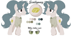 Size: 877x452 | Tagged: safe, artist:mlpcrystalharmony, artist:selenaede, oc, oc only, oc:scallywag, pony, unicorn, base used, clothes, jewelry, male, necklace, pirate, reference sheet, shirt, simple background, solo, stallion, transparent background