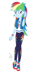 Size: 540x960 | Tagged: safe, artist:ilaria122, rainbow dash, equestria girls, equestria girls series, g4, blushing, clothes, converse, cute, dashabetes, embarrassed, geode of super speed, grin, magical geodes, nervous, nervous smile, pants, shirt, shoes, simple background, smiling, sneakers, sweatshirt, transparent background, wristband