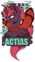 Size: 1904x3408 | Tagged: safe, artist:beardie, oc, oc only, oc:actias nuria, changeling, badge, changeling oc, con badge, red changeling, simple background, transparent background