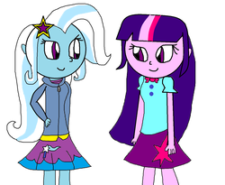 Size: 1298x1066 | Tagged: safe, artist:sonicboomlove12345, trixie, twilight sparkle, equestria girls, g4, female, lesbian, ship:twixie, shipping