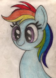 Size: 2085x2904 | Tagged: safe, artist:mfg637, rainbow dash, pony, g4, bust, female, high res, portrait, simple background, smiling, solo, traditional art, white background