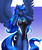 Size: 2375x2850 | Tagged: safe, artist:mykegreywolf, princess luna, alicorn, anthro, g4, blue lipstick, breasts, clothes, female, frown, gradient background, high res, high-cut clothing, horn, lipstick, mare, one-piece swimsuit, open mouth, raised hand, reasonably sized breasts, solo, sports swimsuit, spread wings, stupid sexy princess luna, swimsuit, wings