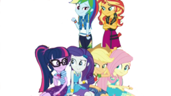 Size: 1280x720 | Tagged: safe, artist:php77, edit, edited screencap, editor:php77, screencap, applejack, fluttershy, rainbow dash, rarity, sci-twi, sunset shimmer, twilight sparkle, equestria girls, equestria girls series, rollercoaster of friendship, background removed, geode of empathy, geode of fauna, geode of super speed, geode of telekinesis, magical geodes, simple background, transparent background