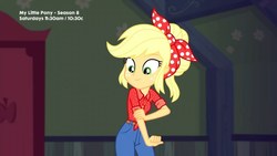 Size: 1280x720 | Tagged: safe, applejack, equestria girls, five to nine, g4, my little pony equestria girls: better together, applejack's bedroom, female, hairband, solo