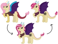 Size: 2002x1498 | Tagged: safe, artist:kindheart525, oc, oc only, oc:bedlam, hybrid, kindverse, interspecies offspring, offspring, parent:discord, parent:fluttershy, parents:discoshy, solo, then and now