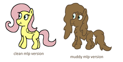 Size: 1868x940 | Tagged: safe, artist:amateur-draw, fluttershy, g4, 1000 hours in ms paint, clean, comparison, covered in mud, downvote bait, missing cutie mark, ms paint, mud, muddy, simple background, wet and messy