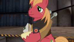 Size: 480x270 | Tagged: safe, artist:darkgloones, big macintosh, rainbow dash, earth pony, pegasus, pony, g4, animated, baseball bat, clothes, cosplay, costume, crossover, female, food, heavy mac, heavy weapons guy, male, mare, meet the scout, misspelling, rainbow scout, sandvich, scout (tf2), stallion, team fortress 2