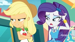 Size: 1280x720 | Tagged: safe, screencap, applejack, fluttershy, rarity, equestria girls, equestria girls specials, g4, my little pony equestria girls: better together, my little pony equestria girls: rollercoaster of friendship, clothes, female, gem, jacket