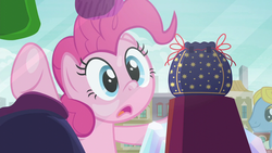 Size: 1280x720 | Tagged: safe, screencap, pinkie pie, g4, the gift of the maud pie, against glass, cute, gazing, glass, manehattan, rock pouch, solo focus